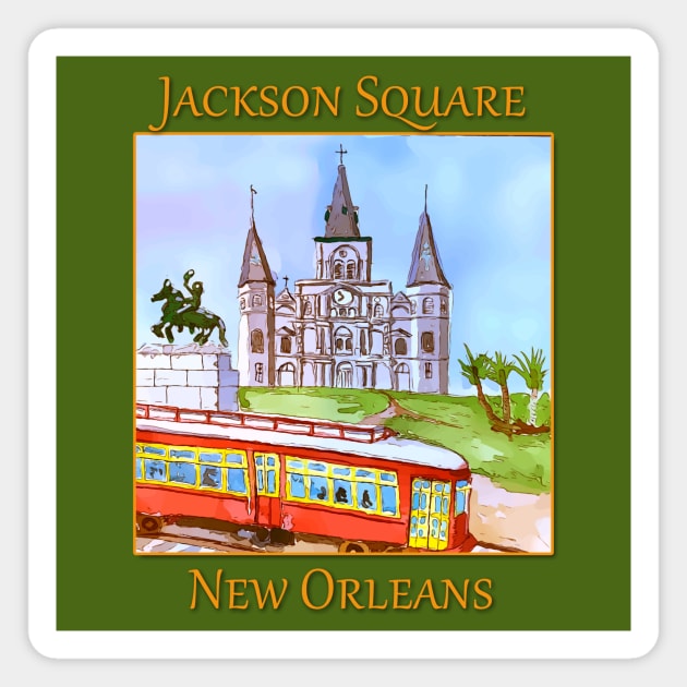 St. Louis Cathedral, and street car as seen in Jackson Square New Orleans Magnet by WelshDesigns